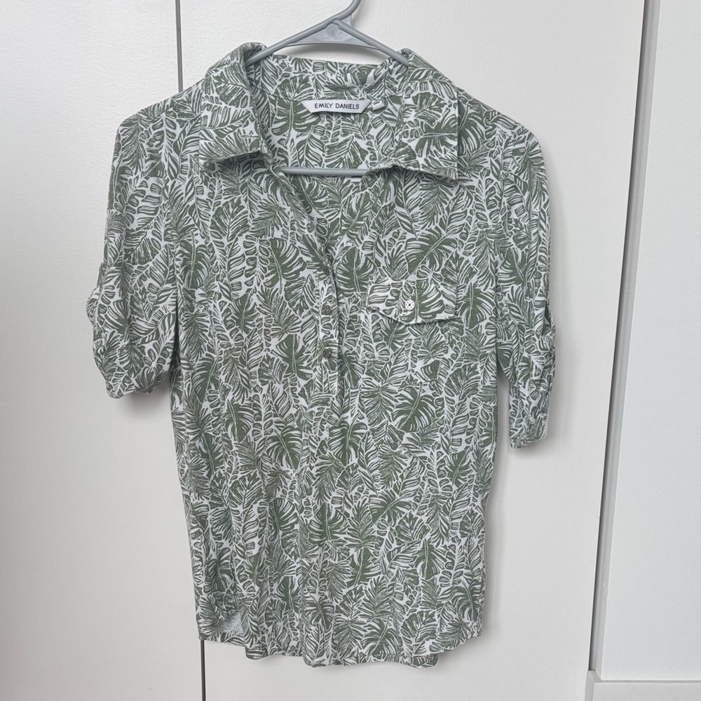 Green Leaf Print Men's Shirt